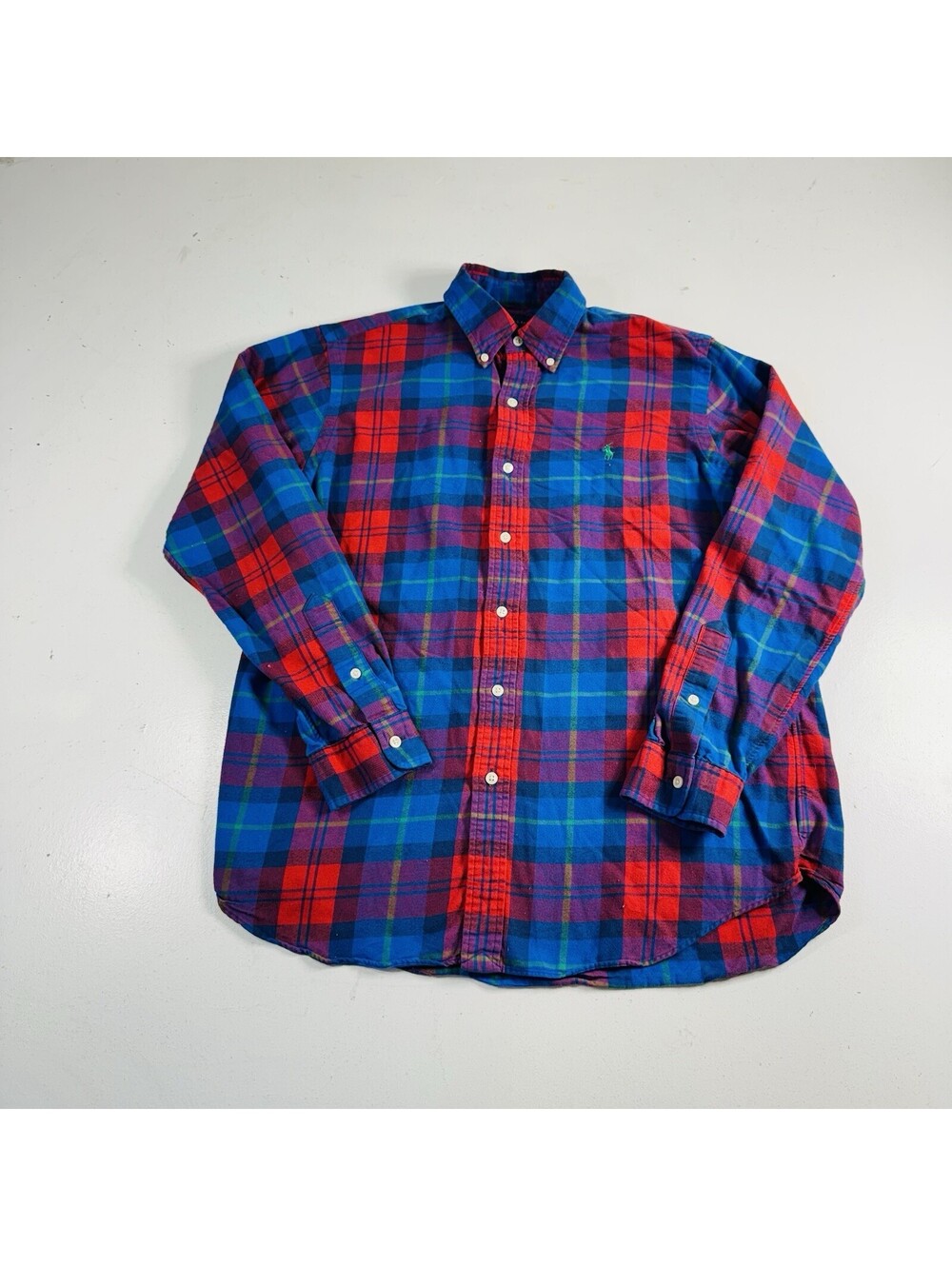 Ralph Lauren Performance Flannel Shirt Classic Fit Red Blue Plaid Mens Sz Medium